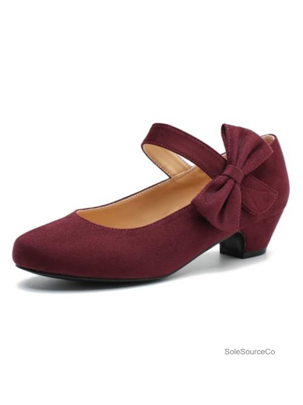 Women's Low Block Heel Bow Pumps Round Toe Ankle Strap Synthetic Wedding Shoes